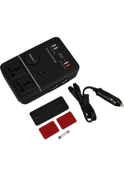 Olesson 1661 Dc 12-24V 200W Oto Araç Power Inverter 2x Çakmak Girişi - 2x Type-C - 4x USB - 2x 220V Üniversal Priz modelleri