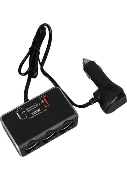 Olesson 1639 12-24V Çift USB Girişli Hızlı Şarj Destekli 120W 80CM Kablolu Dijital Voltaj Ekranlı 3'lü Araç Çakmak Çoklayıcı indirimleri