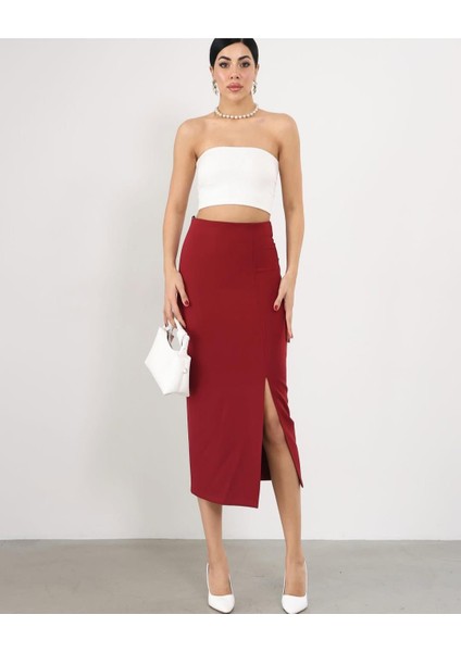 Kadın Yırtmaç Detaylı Midi Boy Kalem Etek modelleri