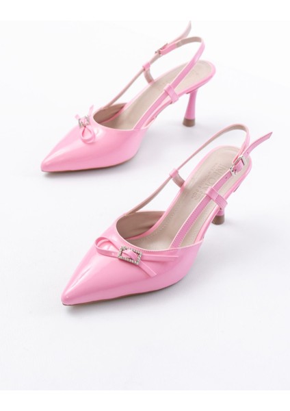 İNF-2300 Pembe Rugan Günlük Arkası Açık Fiyonklu Topuklu Bayan Ayakkabı modelleri