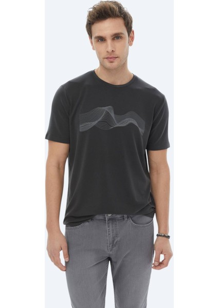 Antrasit Baskılı Bisiklet Yaka T-Shirt