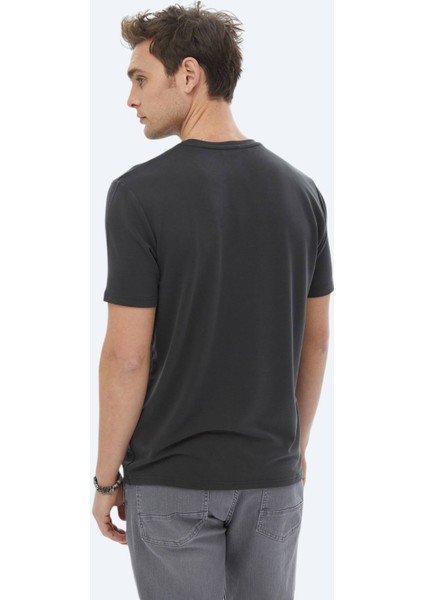 Antrasit Baskılı Bisiklet Yaka T-Shirt