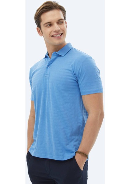 Mavi Jakarlı Polo Yaka %100 Pamuk T-Shirt