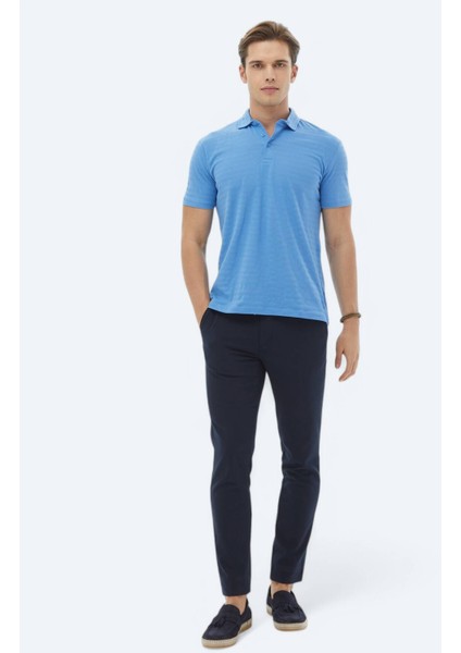Mavi Jakarlı Polo Yaka %100 Pamuk T-Shirt