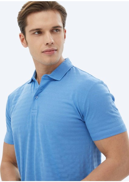 Mavi Jakarlı Polo Yaka %100 Pamuk T-Shirt