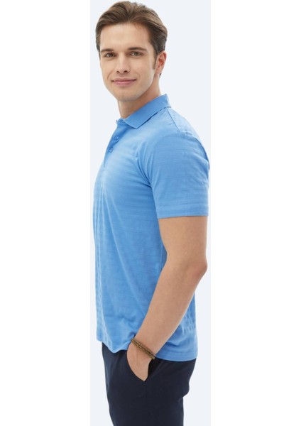 Mavi Jakarlı Polo Yaka %100 Pamuk T-Shirt