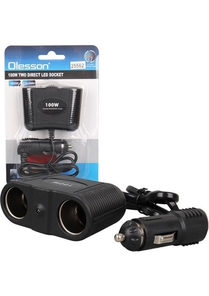 Olesson 1642 12-24V 100W 70CM Kablolu 2'li Araç Çakmak Çoklayıcı