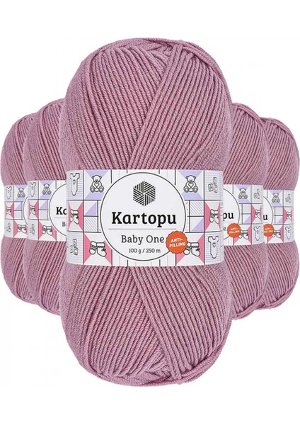 5 Adet Baby One Tüylenmeyen El Örgü Ipi Yünü Gül Kurusu K1763