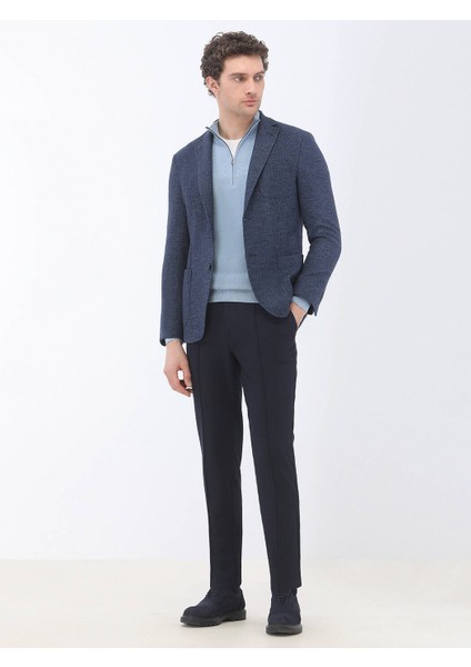 Indigo Mikro Regular Fit Yün Karışımlı Ceket