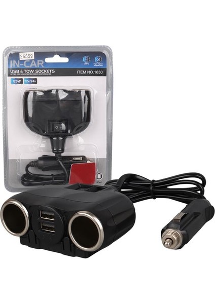 Olesson 1630 12-24V Çift USB Girişli 120W 80CM Kablolu 2'lı Araç Çakmak Çoklayıcı
