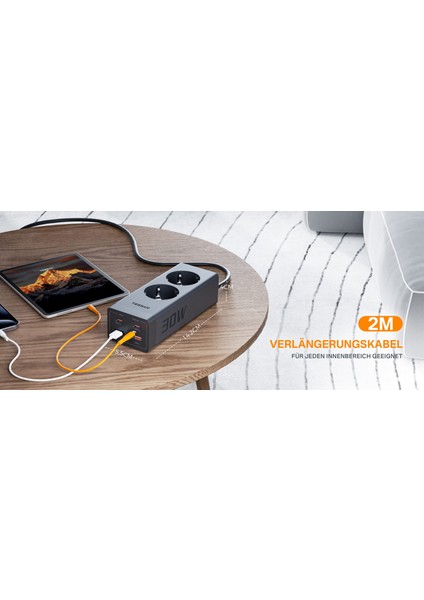 30W Gan Çoklu Priz – Usb-C & Usb-A Hızlı Şarj – 2 Ac Prizli Akım Korumalı Uzatma Kablosu (2m) indirimleri