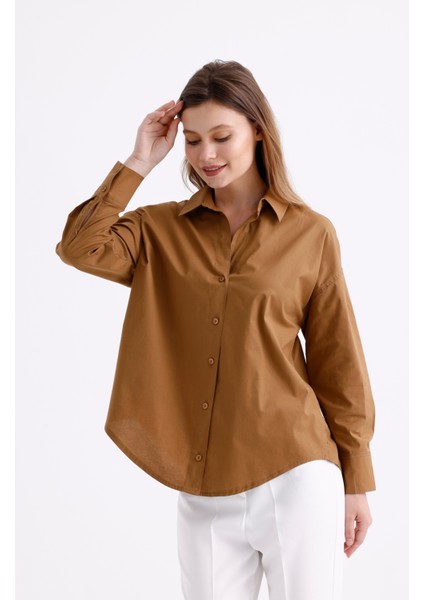 %96 Pamuk Esnek Poplin Kadın Gömlek 1163