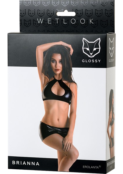 Glossy Parlak Brianna Seti Wetlook Malzemeden, Siyah, M indirimleri