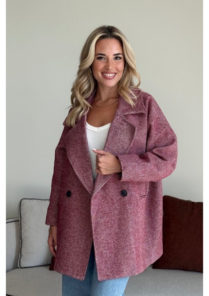Bordo 1. Sınıf Kalite Balık Sırtı Oversize Kaşe Kaban fiyatları