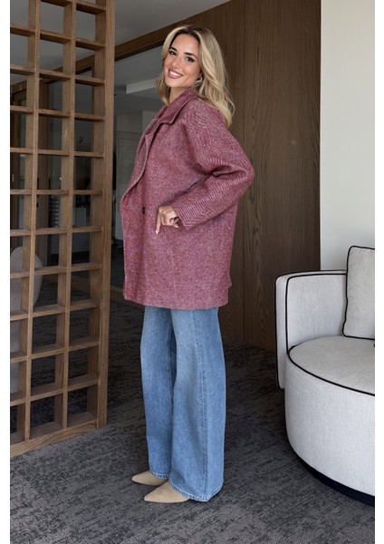 Bordo 1. Sınıf Kalite Balık Sırtı Oversize Kaşe Kaban modelleri