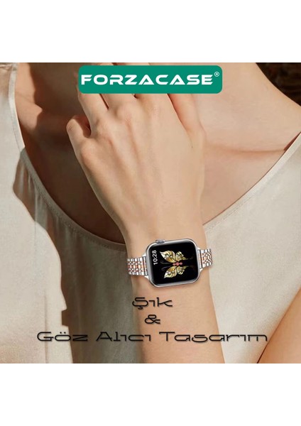 Apple Watch Se 3 44MM ile Uyumlu Ince Rolex Tasarım Metal Kordon Kayış - FC1061 modelleri