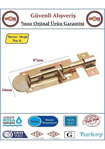 Mavzer Sürgü - Kapı Pencere Sürgüsü - Orta Boy