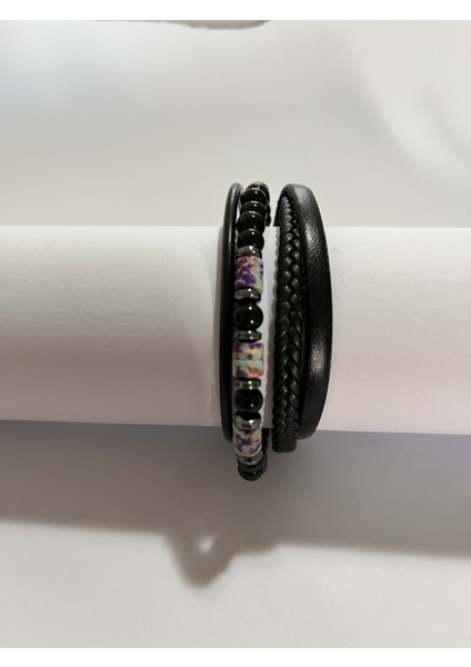 Erkek Bileklik Mıknatıslı Suni Deri Boncuk Taşlı Charm Hasır Örgü Bileklik fiyatları
