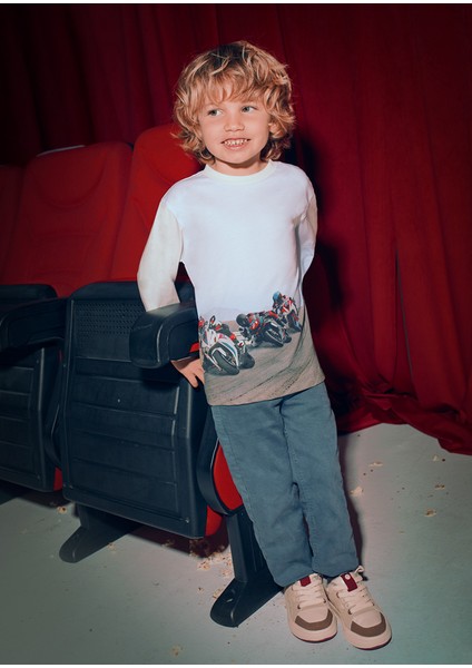 4-10 Yaş Erkek Çocuk Motosiklet Yarışı Baskılı Bisiklet Yaka Uzun Kollu T-Shirt | %100 Pamuk modelleri