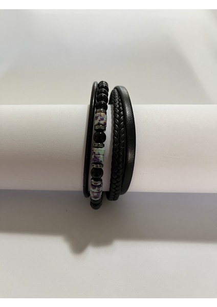 Erkek Bileklik Mıknatıslı Suni Deri Boncuk Taşlı Charm Hasır Örgü Bileklik fiyatları