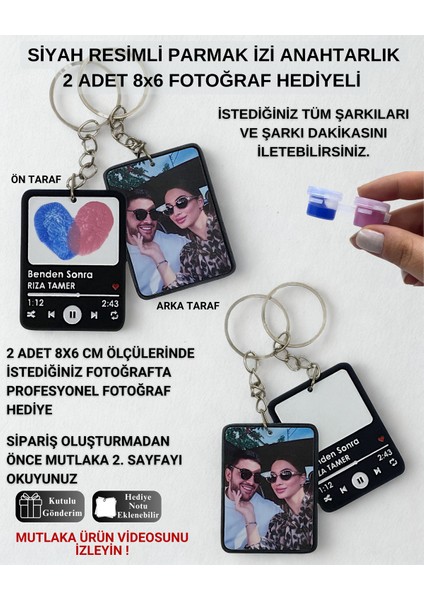 Siyah Resimli Sevgili Çift Parmak Izi Anahtarlık Sevgiliye Hediye Özel Gün Fotoğraflı Anahtarlık