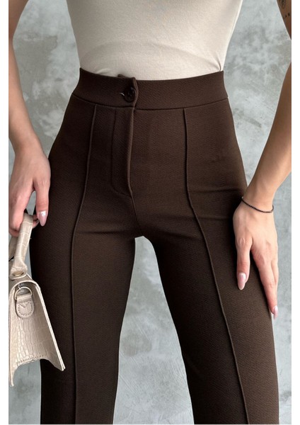Kadın Kahverengi Yüksek Bel Toparlayıcı Ispanyol Paça Palazzo Pantolon fırsatları