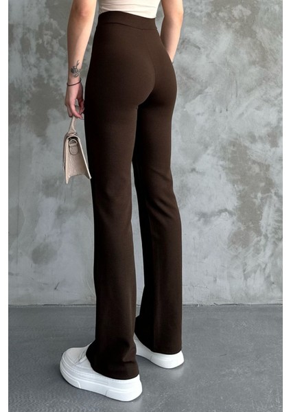 Kadın Kahverengi Yüksek Bel Toparlayıcı Ispanyol Paça Palazzo Pantolon indirimleri
