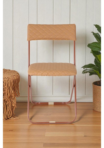 Anatolia Metal Gövdeli Deri Kapitone Sandalye Katlanır Mutfak Bahçe Sandalyesi Kahve modelleri