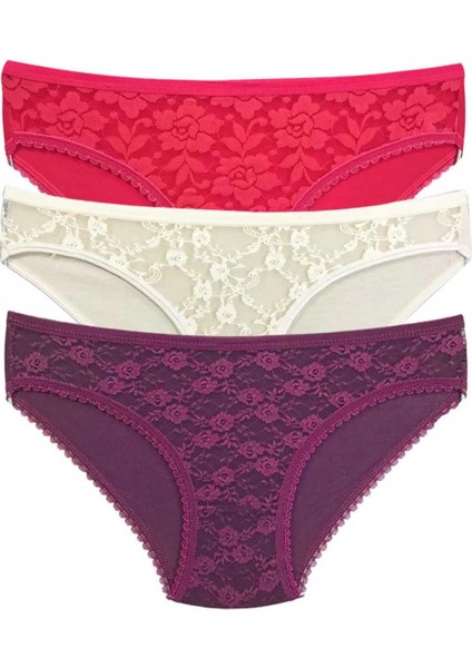 3 Adet Önü Dantelli Transparan Kadın Slip Külot S85