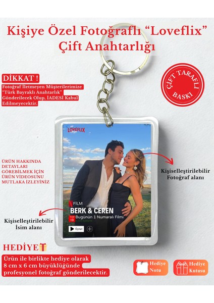 Loveflix Kişiye Özel Resimli Anahtarlık Çift Taraflı 1 Adet Sevgiliye Hediye Fotoğraf Anahtarlığı