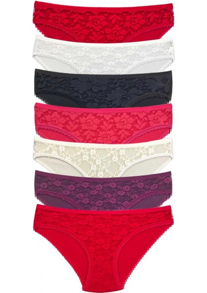 7 Adet Önü Dantelli Transparan Kadın Slip Külot S1