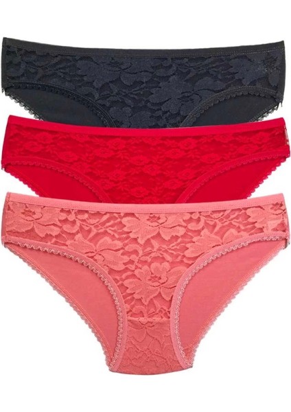 3 Adet Önü Dantelli Transparan Kadın Slip Külot S81