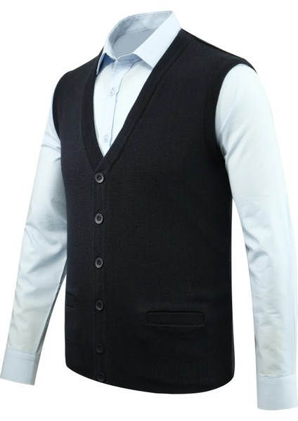 Erkek Büyük Beden Düğmeli Yelek Triko Cepli Çelik Örgü Klasik Kalıp - 5200LB fiyatları