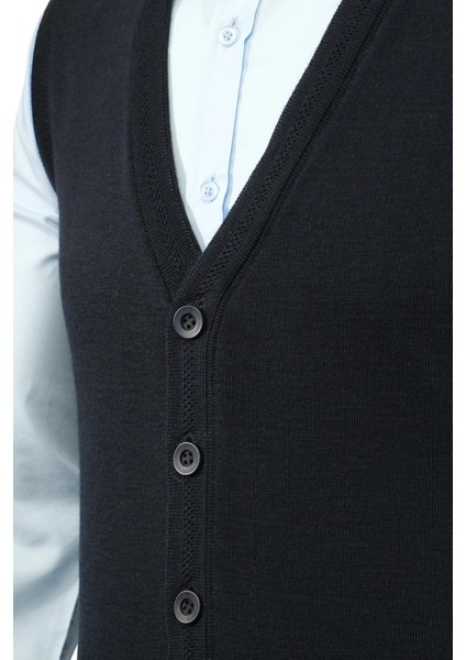 Erkek Büyük Beden Düğmeli Yelek Triko Cepli Çelik Örgü Klasik Kalıp - 5200LB modelleri