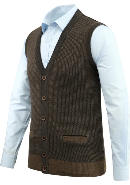 Erkek Büyük Beden Düğmeli Yelek Cepli Desenli Çelik Örgü Klasik Kalıp 5208LB fiyatları