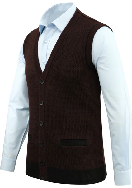 Erkek Büyük Beden Düğmeli Yelek Cepli Desenli Çelik Örgü Klasik Kalıp 5208LB fiyatları