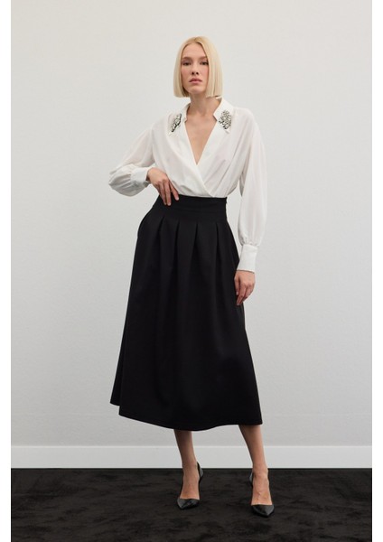 Pileli Midi Etek - Siyah modelleri