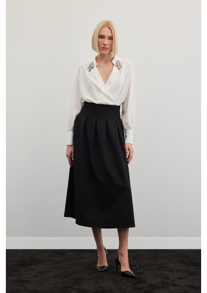 Pileli Midi Etek - Siyah fırsatları
