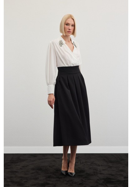 Pileli Midi Etek - Siyah indirimleri