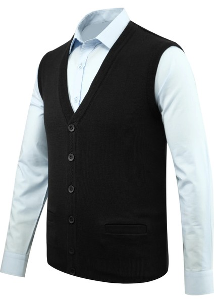 Erkek Büyük Beden Düğmeli Yelek Triko Cepli Çelik Örgü Klasik Kalıp - 5200LB fiyatları
