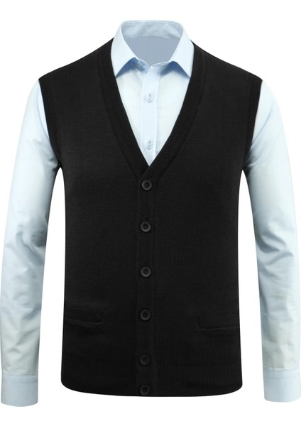 Erkek Büyük Beden Düğmeli Yelek Triko Cepli Çelik Örgü Klasik Kalıp - 5200LB fırsatları