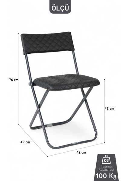 Anatolia Metal Gövdeli Deri Kapitone Sandalye Katlanır Mutfak Bahçe Sandalyesi 4 Adet Siyah indirimleri