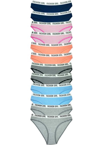 12 Adet Beli Yazılı Lastik Pamuk Kadın Külot fiyatları