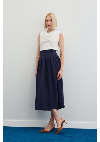 Pileli Midi Etek - Lacivert indirimleri