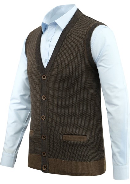 Erkek Büyük Beden Düğmeli Yelek Cepli Desenli Çelik Örgü Klasik Kalıp 5208LB fiyatları