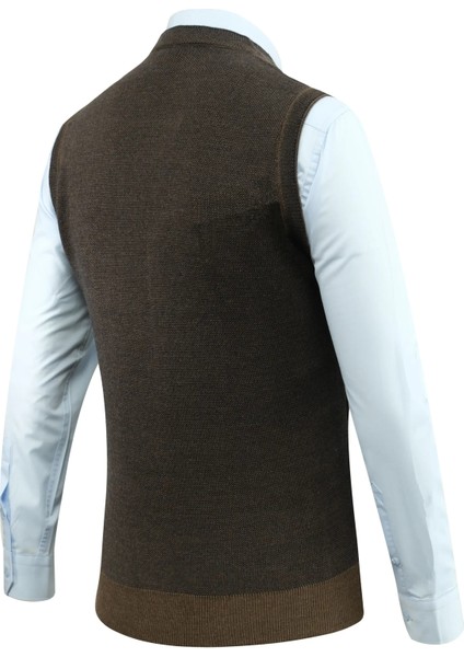 Erkek Büyük Beden Düğmeli Yelek Cepli Desenli Çelik Örgü Klasik Kalıp 5208LB fırsatları