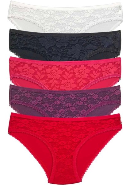 5 Adet Önü Dantelli Transparan Kadın Slip Külot S130