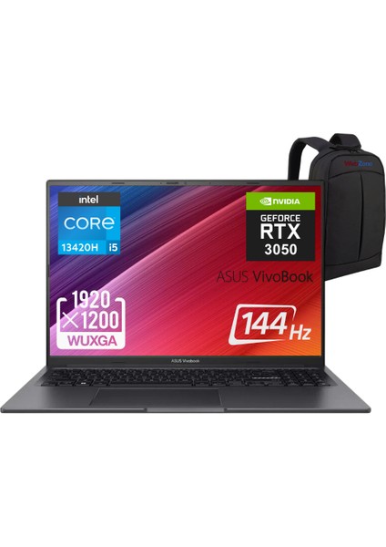Vivobook 16X K3605VC İntel Core I5 13420H 16GB 512GB SSD RTX3050 16" Wuxga IPS 144Hz Windows 11 Home Dizüstü Bilgisayar - Webzone Çanta Wz2