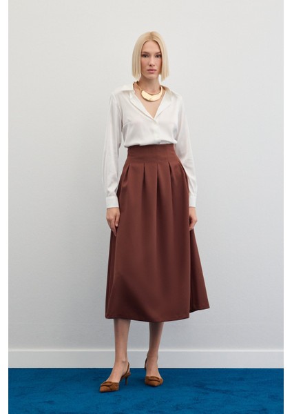 Pileli Midi Etek - Kahve fiyatları