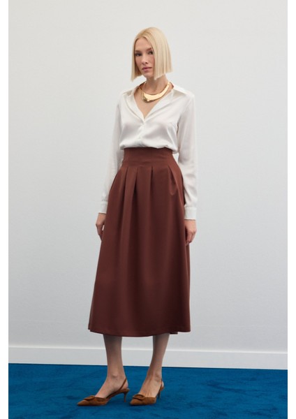 Pileli Midi Etek - Kahve indirimleri